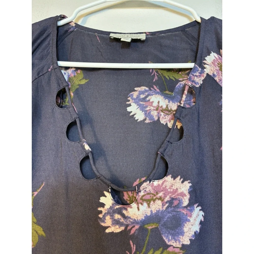 Lucky Brand Blouse Sz Small Babydoll V Neck Peasent‎ Floral Boho